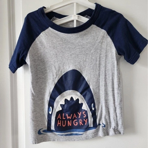Kid's 5t Carters Shark Always Hungry Graphic T Shirt Short Sleeve Tee Nautical - Image 1 of 4