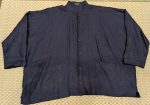 Eskandar 100% Leinen Imperial Kragen Oversized Jacke mit Taschen Navy Größe 1 - Bild 1 von 8