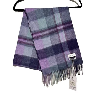 NWT Kiltane of Scotland Unisex Scarf Lambs Wool Purple Blue Plaid 63x10.5 Fringe - Picture 1 of 3