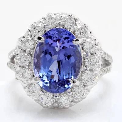 5.80 Ct Oval Cut Natural Tanzanite Diamond Wedding Ring 18k Solid White Gold - Image 1 of 4