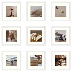 9-Pack 12x12 Collage Square White Picture Frame Display 8x8 Photo with Ivory Mat - Picture 1 of 9