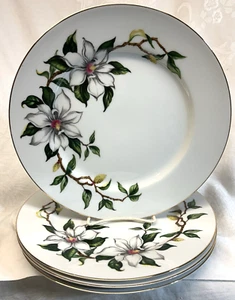 4 AICHI GARDENIA DINNER PLATES, Japan, 10 5/8" VGC ( SET 1 ) - Picture 1 of 2