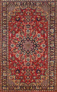 Wohnzimmerteppich Blumenmuster Wolle rot/marineblau 7x11 traditioneller handgeknüpfter Teppich - Bild 1 von 21