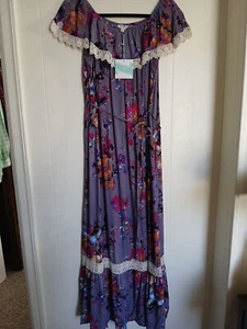 Maxi Vestido UMGEE Púrpura Floral Fuera del Hombro Talla Mediana Nuevo Con Etiquetas - Imagen 1 de 12