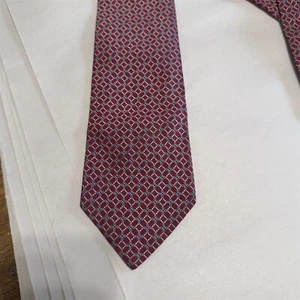 HERMES Men's Silk Necktie MADE IN FRANCE Red Geometric Pattern 758990T - Picture 1 of 10