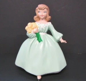 Vintage Holland Mold Girl in Green Dress Porcelain Figurine Holding Flowers 7" T - Picture 1 of 7