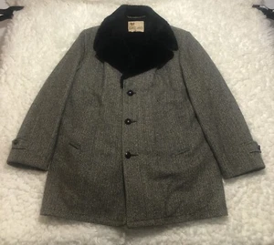 Vintage Lakeland Wollmantel Sherpa gefüttert Fischgrät schwarz/grau Herren Gr. 44 - Bild 1 von 11