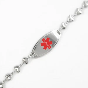 Pregrabado - Unisex - TIPO DE SANGRE O IDENTIFICACIÓN, Pulsera de Alerta Médica, Cadena CORAZÓN - Imagen 1 de 1