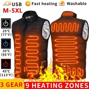 Men USB Electric Heated Vest Jacket 9 Zone Warm Up Heating Pad Cloth Body Warmer - Picture 1 of 26