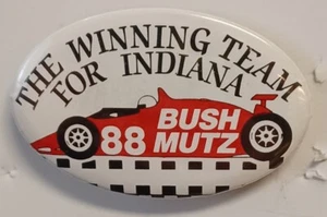 George H.W. 1988 Botón Pinback Campaña Política Bush John Mutz Indiana - Imagen 1 de 2