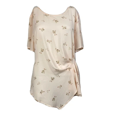 Vince Camuto Shirt Womens Sz M Pink Floral Stretch Asymmetrical Short Sleeve - Image 1 of 4