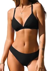 CUPSHE Bikini Set for Women Two Piece Swimsuits V Neck Low Rise Crisscross Back - Picture 1 of 2