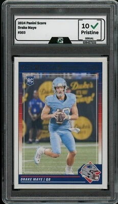 2024 Panini Score #303 Drake Maye GRADED 10 cartão de novato controle remoto - Imagem 1 de 2