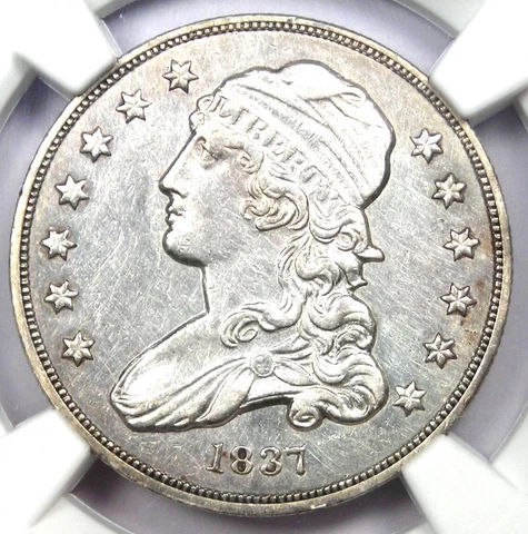 1837 Capped Bust Quarter 25C - NGC AU Details - Rare Early Date Certified Coin Cover