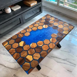 Honeycomb Maze Epoxy Wooden Table Top Epoxy Handmade Dining Center Table 48"x24" - Picture 1 of 7
