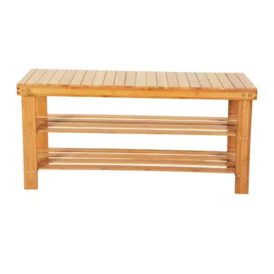 18 In. H X 35 In. W 8-Pair Wood Color Bamboo Stool Shoe Storage Bench - Image 1 of 4