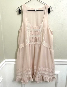 Anthropologie Kleid transparent L rosa Spitze kokett Negligee Nachthemd romantisch Chiffon - Bild 1 von 9