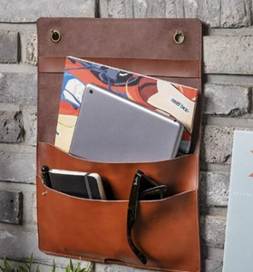 Bolsa de almacenamiento para el hogar bolsillo cuero vaca soporte colgante de pared organizador marrón H635 - Imagen 1 de 5