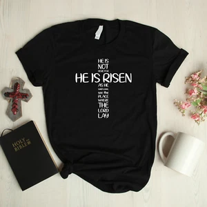 He Is Risen Cross T Shirt, Christian, Jesus, Church, Unisex S-2XL - Picture 1 of 13
