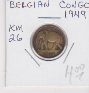 Belgian Congo l franc 1949. African elephant.