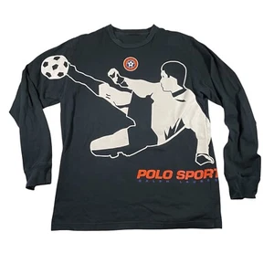 Vtg 90s Polo Sport Ralph Lauren Shirt Boys XL Fits Mens M Soccer Graphic Black - Picture 1 of 16