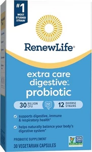 RENEW LIFE Extra Care Digestive Probiotic 30 Vegetarian Capsules 30 Billion CFU - Picture 1 of 2