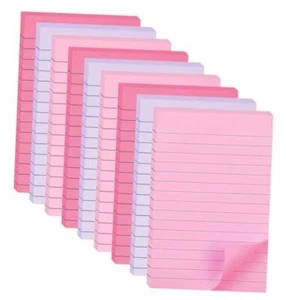 (9 Pack) Lined Sticky Notes 4X6 in Post Sticky Light Pink, Red, Light Purple - Picture 1 of 7