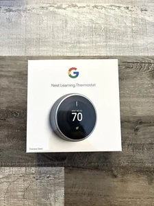 SEALED: Google Nest 3rd Gen Learning WIFI Thermostat Stainless Steel T3007ES - Picture 1 of 8