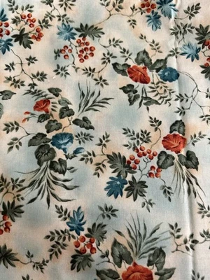 Vtg Look Floral Fabric Aqua Blue Rust Orange Beth Bruske David Textiles 1 Y - Image 1 of 4