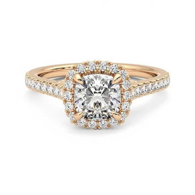 Almofada de anel de casamento com diamante certificada 1,50 quilates IGI GIA criada em laboratório ouro rosa 18K - Imagem 1 de 4