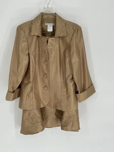 Vtg PLAZA SOUTH Womens 18 Skirt Suit Gold Embroidered Jacket Button Formal - Picture 1 of 15