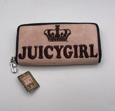 Cartera Y2K Vintage Juicy Couture Cuero Rosa Fucsia Terciopelo Corona Bordada Foto 1 de 4