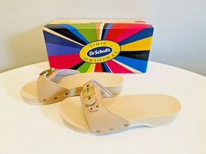Dr Scholls Women Size 8 M Wood Exercise Clog Sandal Tan Leather Slide Shoe New - Picture 1 of 13