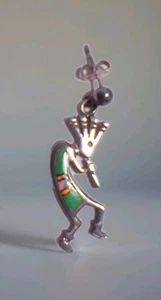 Vintage Sterling Silver ZUNI Dancing Kokopelli Inlaid Single Earring 1.25"L 🌺 - Picture 1 of 3