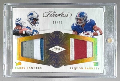 Barry Sanders Saquon Barkley 2018 Panini impecable #DD-BS parche doble diamante/20 Foto 1 de 3