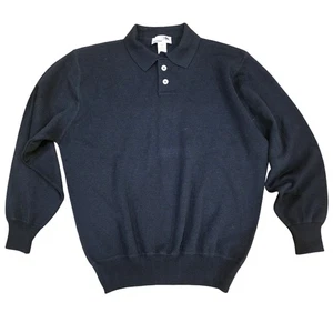 I LEVRIERI Merino Wool Men's L Black Polo Pullover Sweater Classic Quiet Luxury - Picture 1 of 7