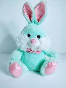 Soft Fluffy 15 In Aquamarine Rabbit Pink Ears Feet With Bow Pre-owned - Picture 1 of 12