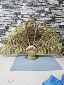 Vintage Messing Muschel Pfau Ventilator Kamin Bildschirm Hollywood Regency Strand Küste - Bild 1 von 10