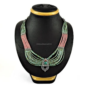 December Coral Stone 925 Solid Silver Sister Cluster Turkish Necklace Jewelry - Picture 1 of 5