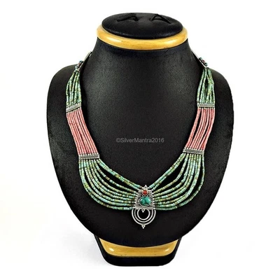 Collar De Turquesa Coral De Plata Sólida 925 Para Hermana Con Diseño De Grupo - Imagen 1 de 4