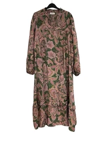 Papaya Midi Smock Dress Size 14 Long Sleeves Paisley V Neck Frill Hem Summer - Picture 1 of 7