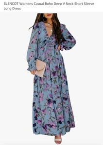 Blencot Damen Freizeit Boho tiefer V-Ausschnitt Kurzarm langes Kleid - Bild 1 von 3