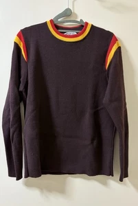 Vintage Beconta 100% Reine Schurwolle Rundhals Pullover Strick Braun Rot Gelb - Bild 1 von 9