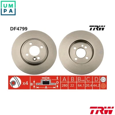 2x BRAKE DISC DF4799 FOR MINI CLUBMAN N12 B14 A 1.4L 9HZ /W16 D16 1.6L 4cyl - Image 1 of 4