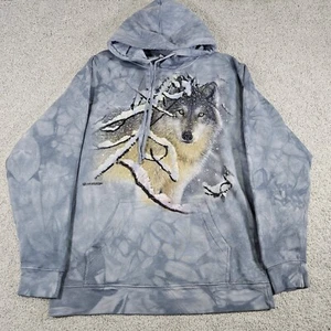 2019 The Mountain Wolf Head Tie Dye Hoodie Mens Size M Blue Graphic AOP Outdoor - Picture 1 of 8