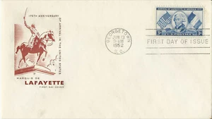 1952 FDC SC# 1010 Lafayette & Flags of USA & France - Bild 1 von 1