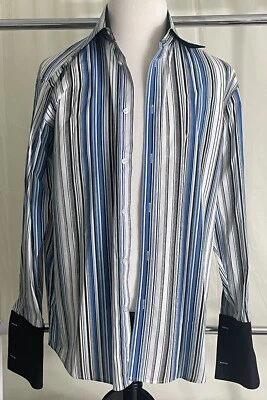 Camisa de vestir Pronti by Phita a rayas para hombre puños franceses grande L Foto 1 de 4
