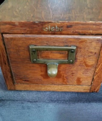 Antique Globe Oak Wood Catalog Drawer - Image 1 of 4
