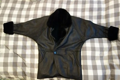 Vintage Black Leather Shearling Coat Made in USA Riva Leather Large - Image 1 of 4
