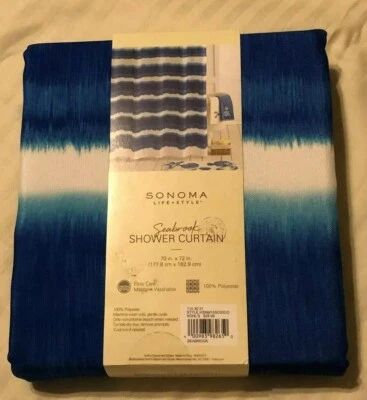 Sonoma Life+Style Seabrook Fabric Shower Curtain: Wave Pattern, Blu/Wht, 70"x72" - Image 1 of 2